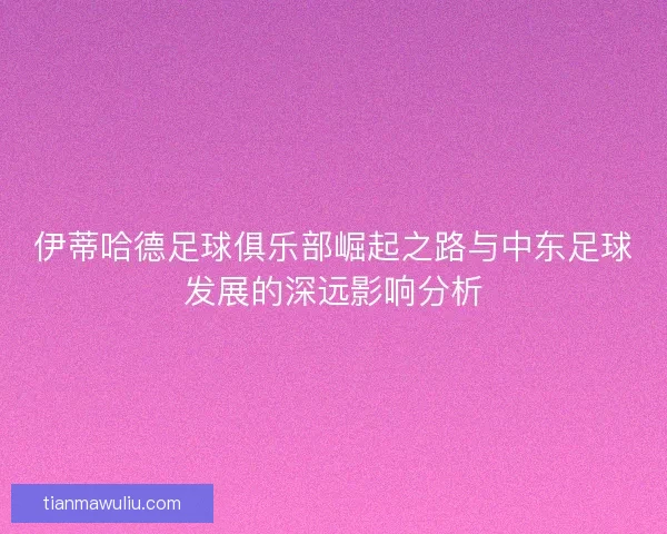 伊蒂哈德足球俱乐部崛起之路与中东足球发展的深远影响分析