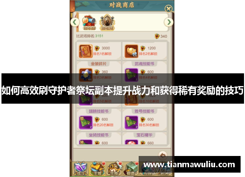 如何高效刷守护者祭坛副本提升战力和获得稀有奖励的技巧